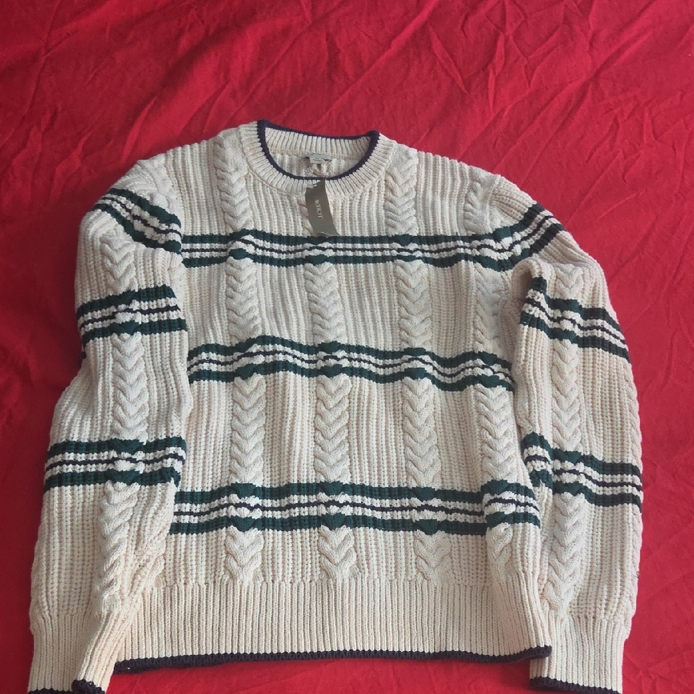 J. Crew Cream and Black Cable Knit Sweater